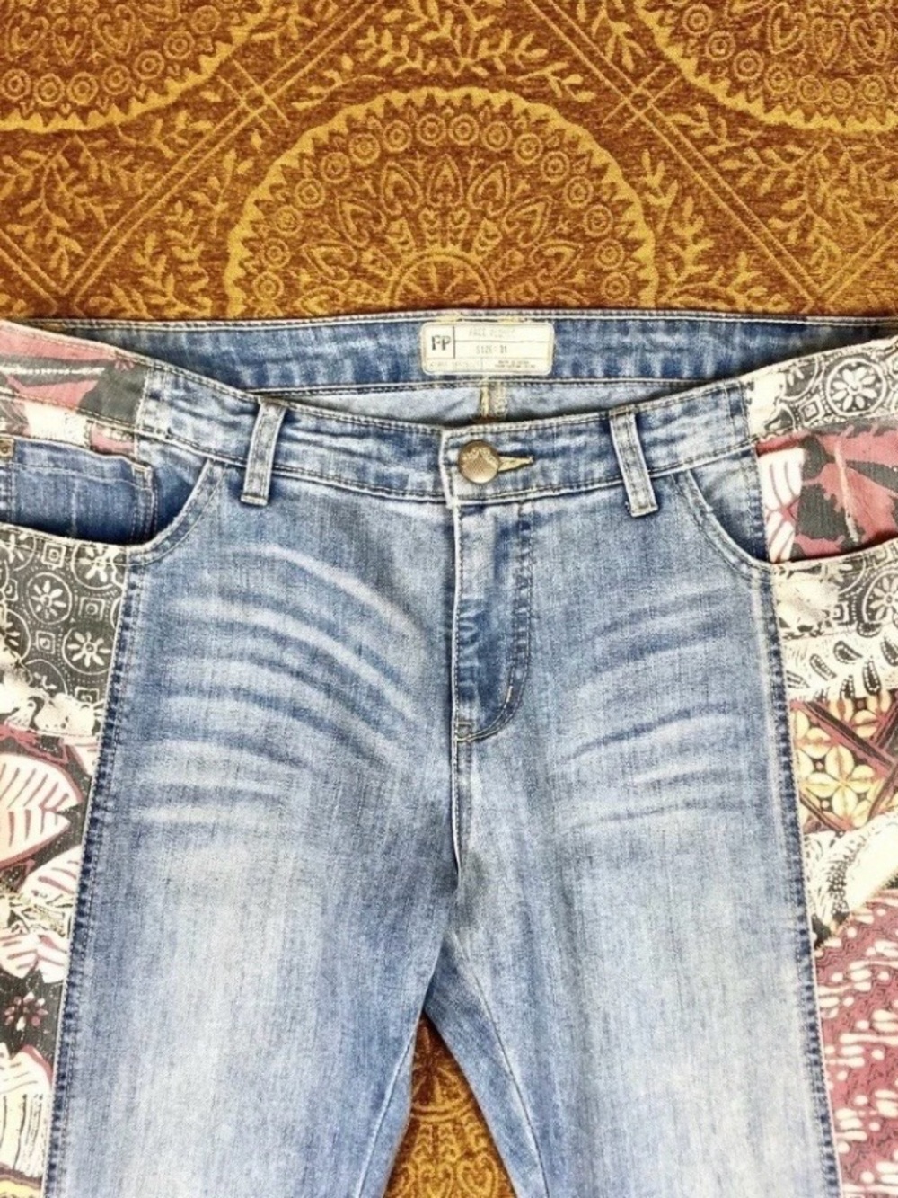 NWOT Free People Bali Patchwork Flare Leg Soft Vintage Wash Denim Jeans 31 - Picture 5 of 9